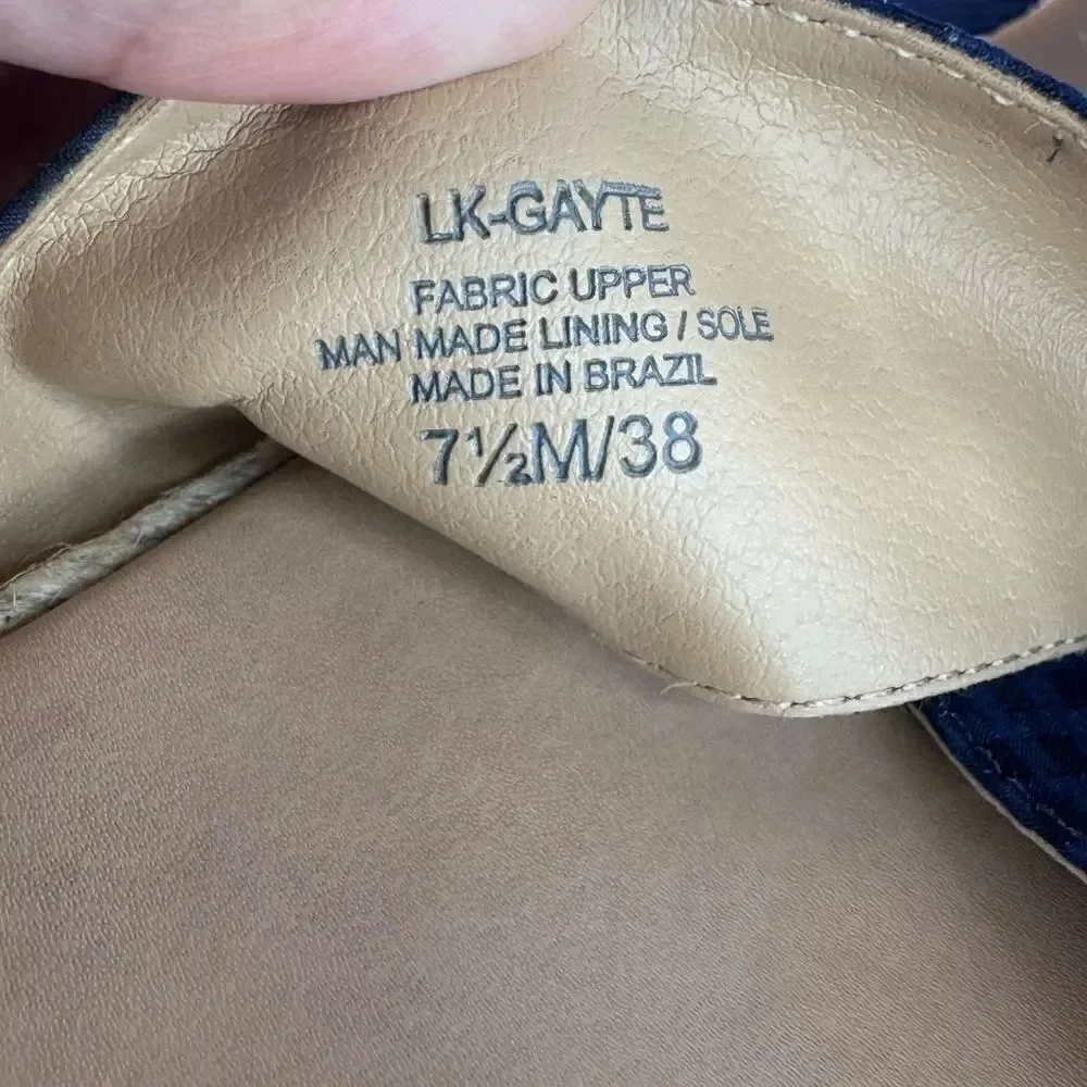 NWOB! Lucky Brand Gayte Espadrilles Slides Slip On Check Blue Sandals Sz 7.5